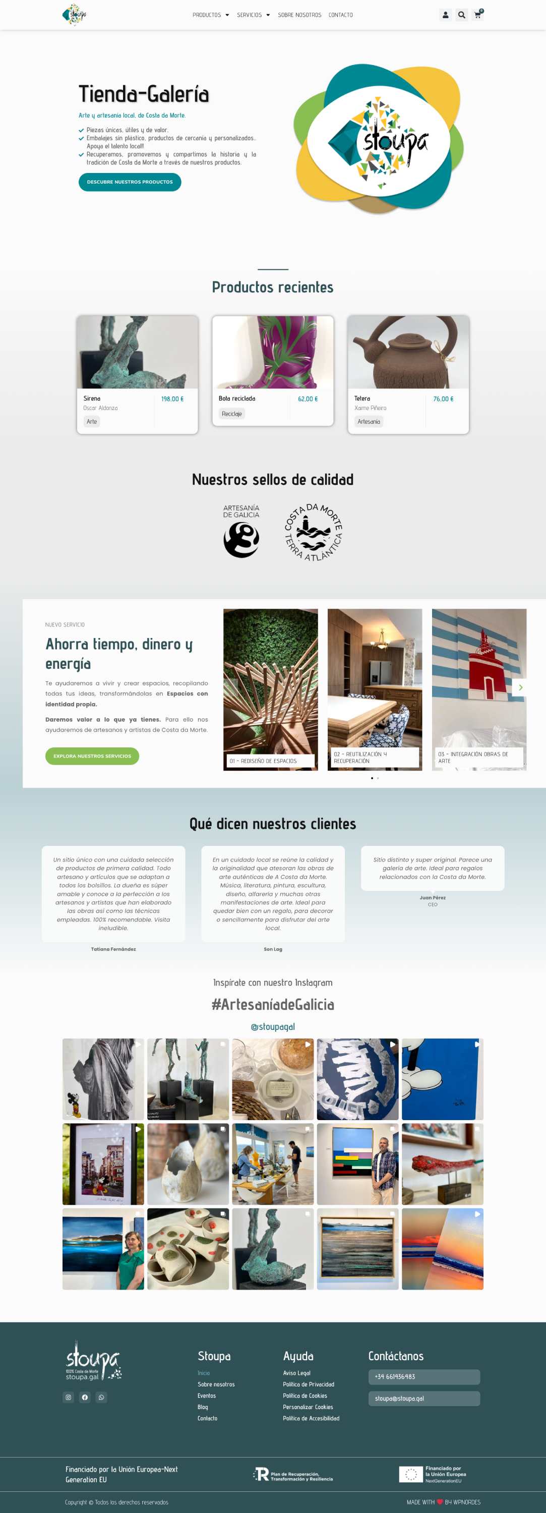 Captura de pantalla de la página de inicio de Stoupa